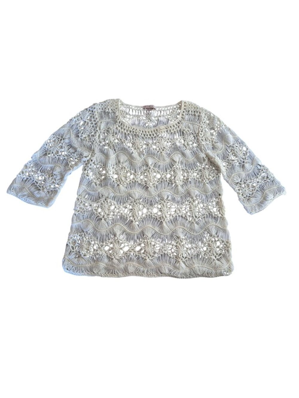 Crochet-Style Open Knit Sweater Top Christopher & Banks Cream Womens Size Large